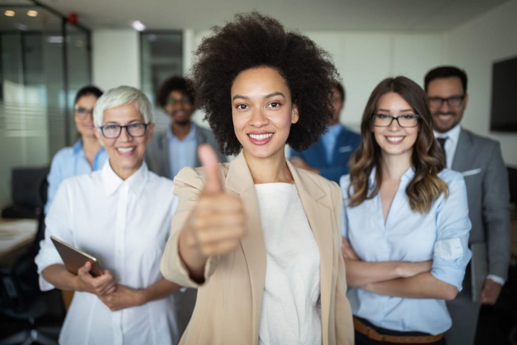 successful company with happy workers in office